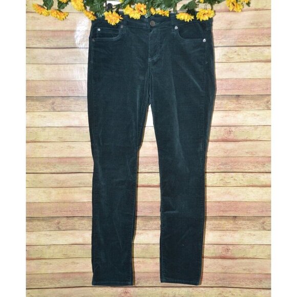 Kut From The Kloth Diana Green Corduroy Skinny Pants Size 12 Mid Rise MINT - Picture 1 of 11